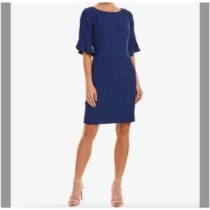 Karl Lagerfeld Paris Tulip Sleeve Crepe Sheath Dress Navy Blue Women's 10 Ruffle
